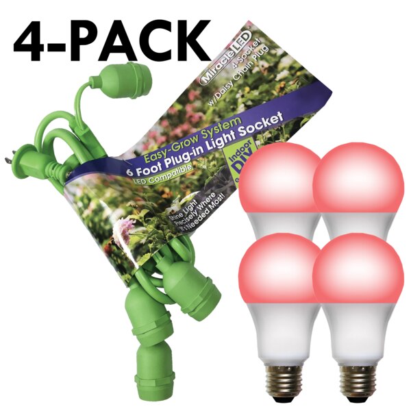 Grow LED Light Cord System 4 Socket & LED Red Grow Light Kit 20 Pcs Kit