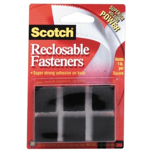 Reclosable Fastener Shape, Square, Acrylic Adhesive, 7/8 in, 7/8 in Wd, Black, 24 PK