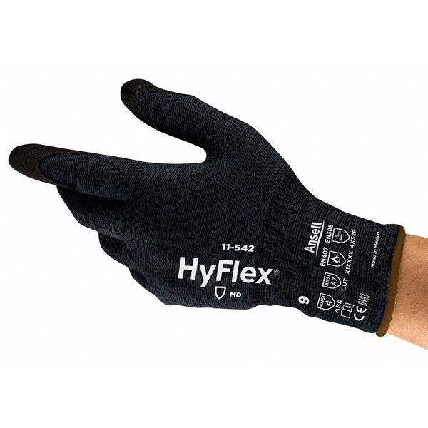 Hyflex Cut-Resistant Coated Gloves, A7 Cut Level, Palm Dipped, Foam Nitrile, Black, L, 1 Pair
