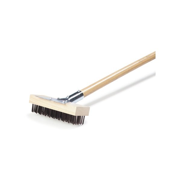 Oven/Grill Brush, Scrapr/Flat Stl Bristle, Natural, Hardwood