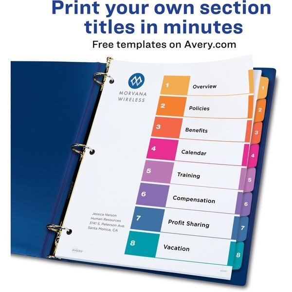 AveryÂ® Ready IndexÂ® Table of Contents Dividers 11133, 8-Tab Set