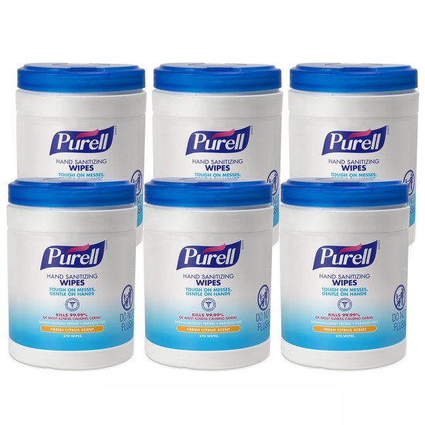 Hand Sanitizer Wipes, White, Canister, Non Linting Textured, 270 Wipes, 6 in x 6-3/4 in, Citrus