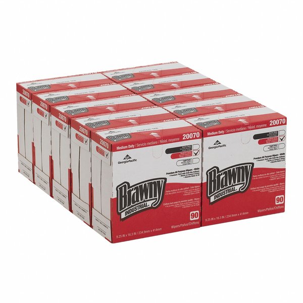 Dry Wipe, Brawny Pro, Dispenser Box, Double Recreped DRC, 90 Wipes, 9 1/4 in x 16 in, White, 10 Pk
