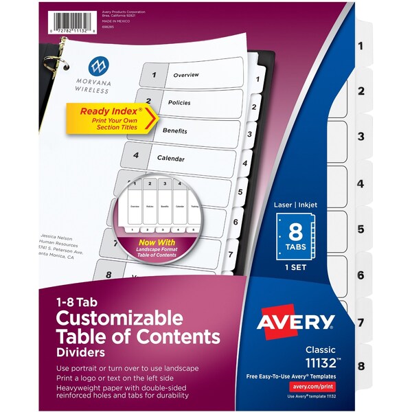 AveryÂ® Ready IndexÂ® Table of Contents Dividers 11132, 8-Tab Set
