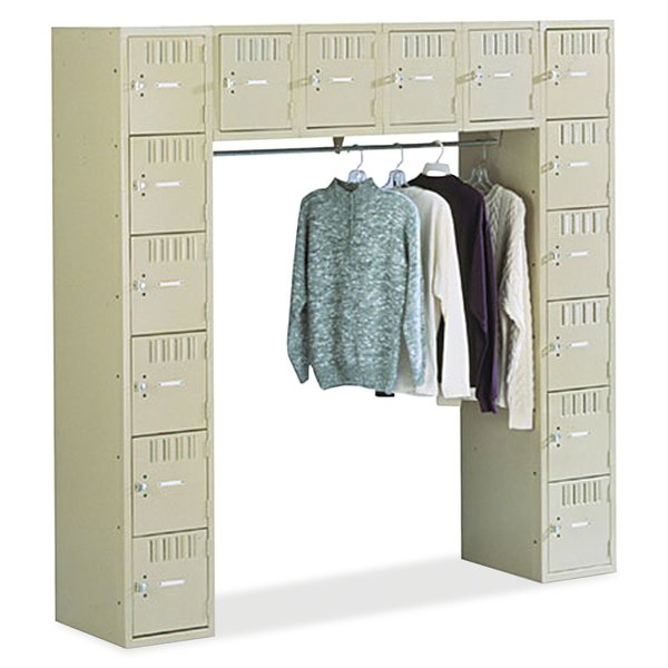 Box Locker Unit with Coat Rod, 72 in W, 18 in D, 72 in H, (6) Tier, (6) Wide, Sand