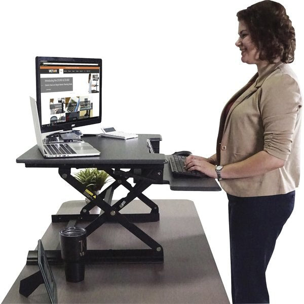 Height Adjustable Standing Desk with Keyboard Tray, 23 in D, 36 in W, Charcoal Gray, Black