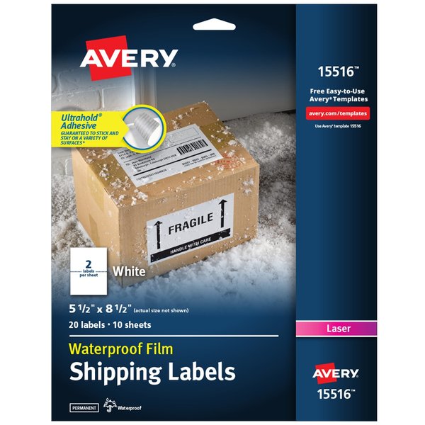 Waterproof Shipping Labels with Ul, PK20