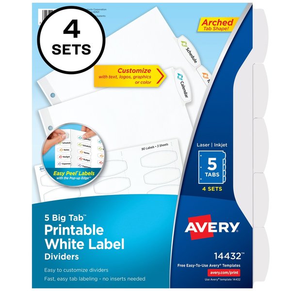 Dividers, Ezpeel, Lbl, 5 Tb, PK4