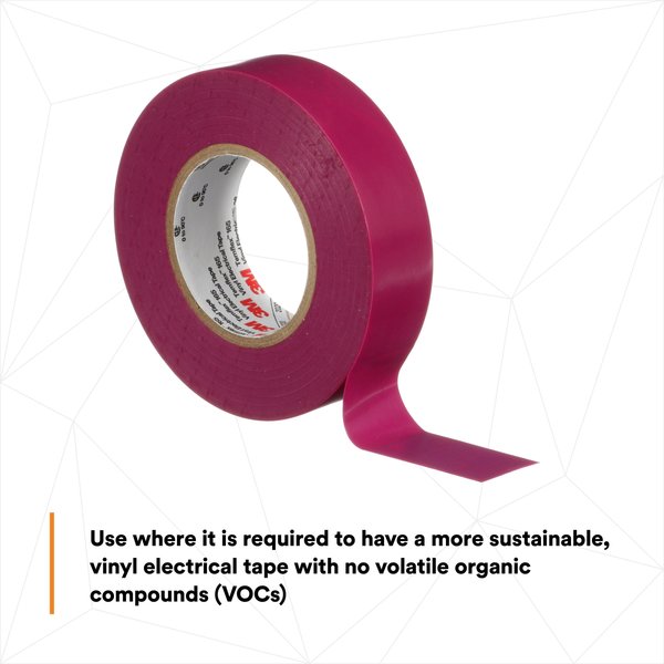 Elec Tape, 60 ft Lx3/4 in W, 6 mil, Purple