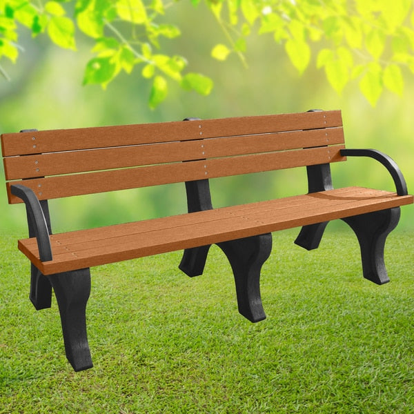 Backed Poly Bench, 6 Ft., Black and Cedar
