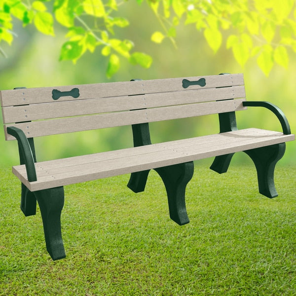Backed Dog Bones Poly Bench, 6 Ft., Green