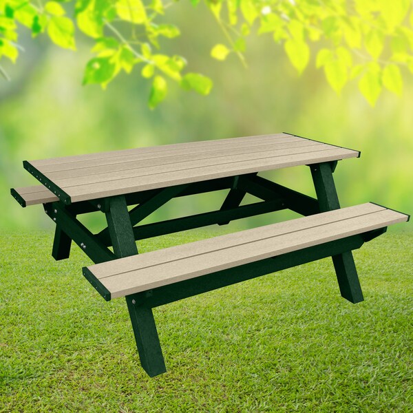 Poly Picnic Table, 6 Ft., Green and Sand