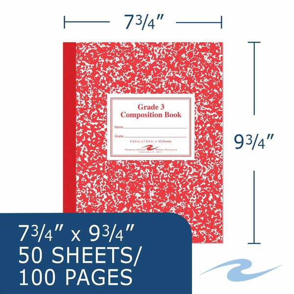 Case of Red Marble Comp Notebooks, Grade 3 Ruled, 50 sht, 9.75