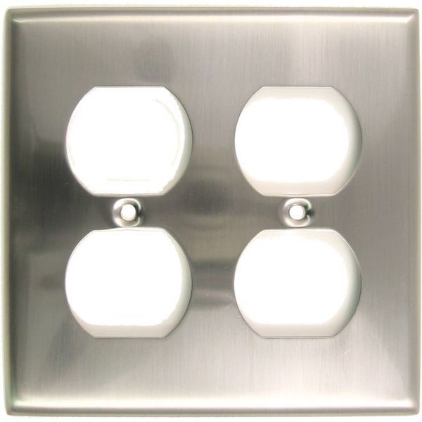 Double Receptacle Switch Plate, Number of Gangs: 2 Satin Nickel Finish