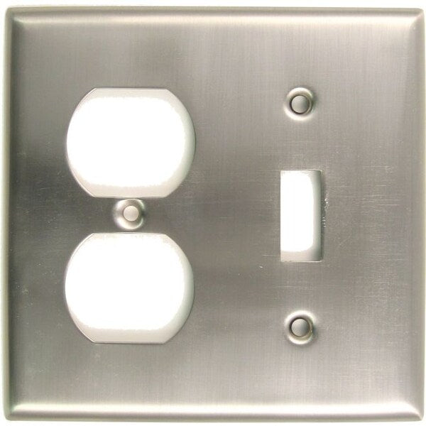 Double Switch/Receptacle Switch Plate, Number of Gangs: 2 Satin Nickel Finish