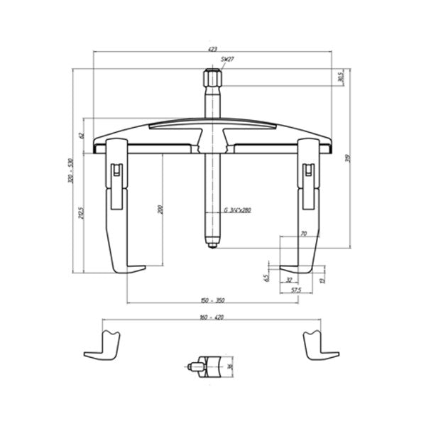 Puller, 2-Arm Pattern, 350 x 200mm