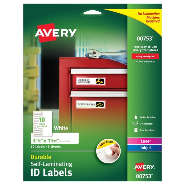 AveryÂ® Easy AlignÂ® Self-Laminating ID Labels, 00753, 3-1/2