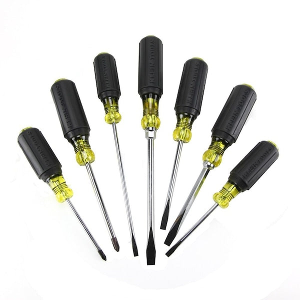 Screwdriver Set, General Purpose, Slotted and Phillips Tip, Steel Shank, Ergonomic Grip, 7-Piece