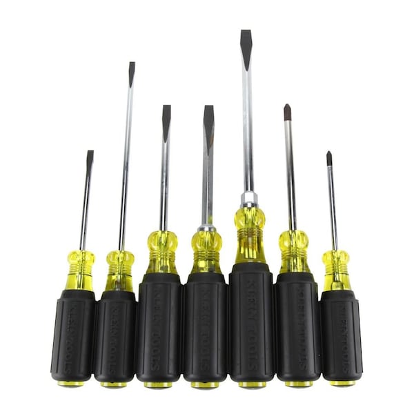 Screwdriver Set, General Purpose, Slotted and Phillips Tip, Steel Shank, Ergonomic Grip, 7-Piece