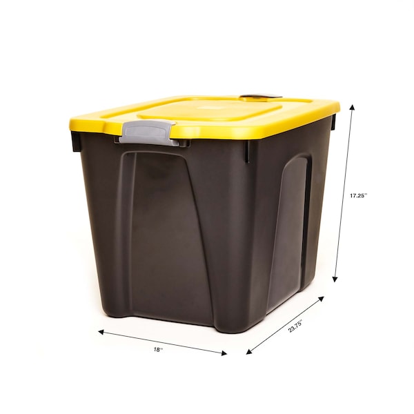 Storage Tote with Snap Lid, Black/Yellow/Gray, Polypropylene, 23 3/4 in L, 18 in W, 17 1/4 in H