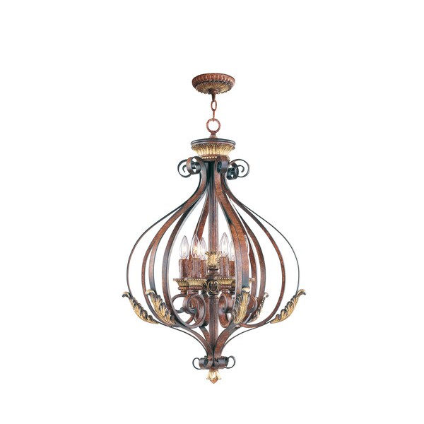 Villa Verona 6 Light Verona Bronze with Aged Gold Leaf Accents Foyer