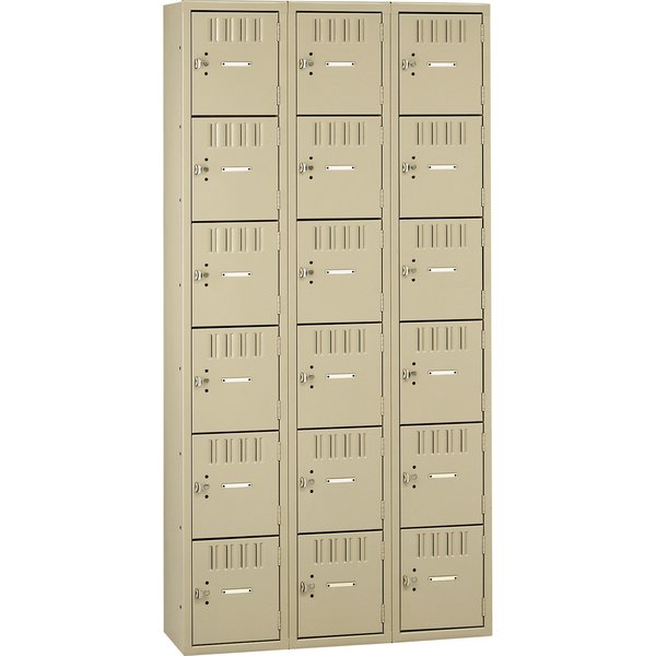 Box Locker, 36 in W, 18 in D, 72 in H, (3) Wide, Sand