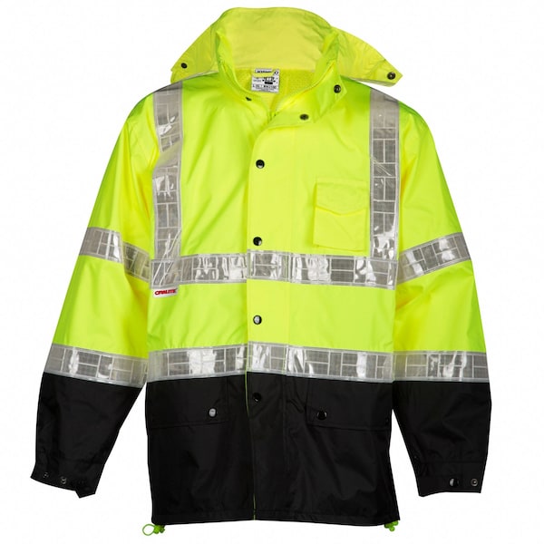 2-Piece Rainsuit with Hood, Jacket/Pant, Storm Stopper Pro, Class 3, Hi-Vis Lime, Size 2XL/3XL