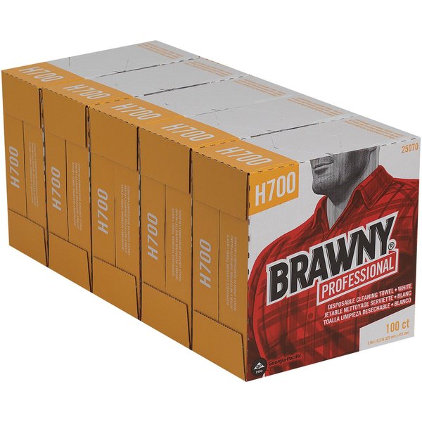 Dry Wipe, Brawny Pro H700, Dispenser Box, Heavy Absorb, 9 in x 16 1/2 in, 100 Sheets, White, 5 Pk