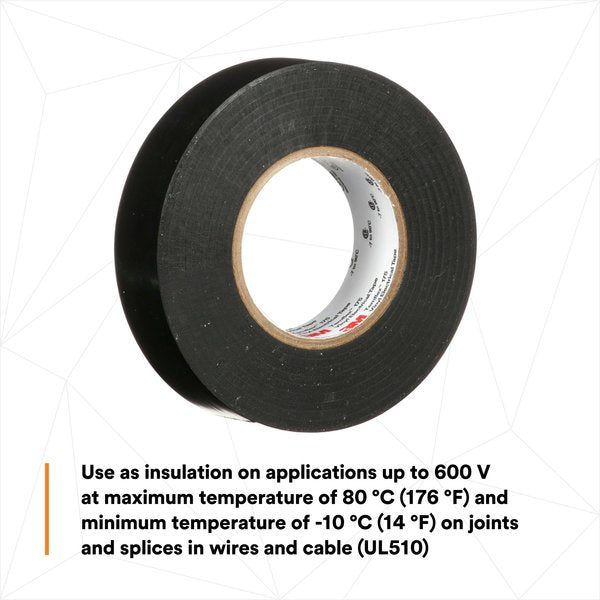 Elec Tape, 60 ft Lx3/4 in W, 7 mil, Black