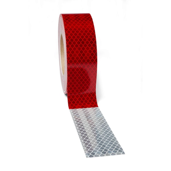 Conspicuity Reflective Tape, 2 in W x 150 ft L, 10 mil Thick, Red/White