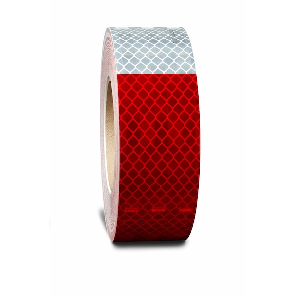 Conspicuity Reflective Tape, 2 in W x 150 ft L, 10 mil Thick, Red/White