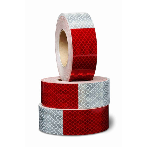 Conspicuity Reflective Tape, 2 in W x 150 ft L, 10 mil Thick, Red/White
