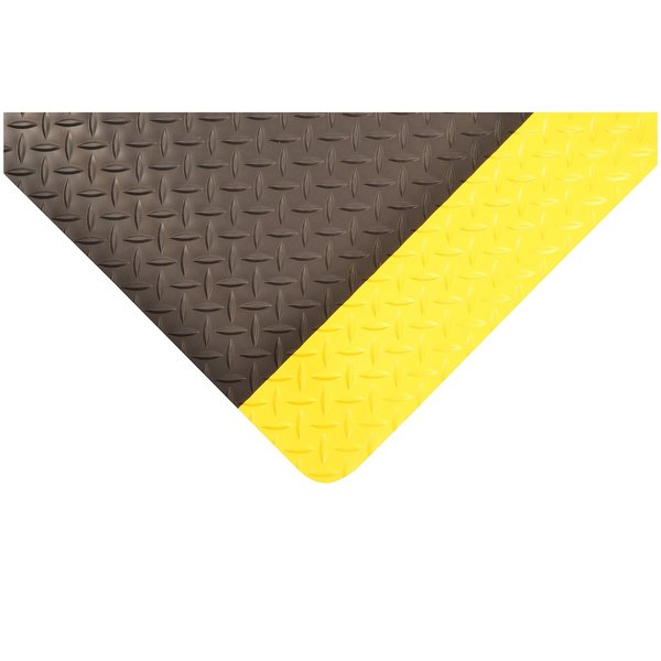 Antifatigue Mat, Black/Yellow, 5 ft L x 3 ft W, Vinyl Surface With Dense Closed PVC Foam Base