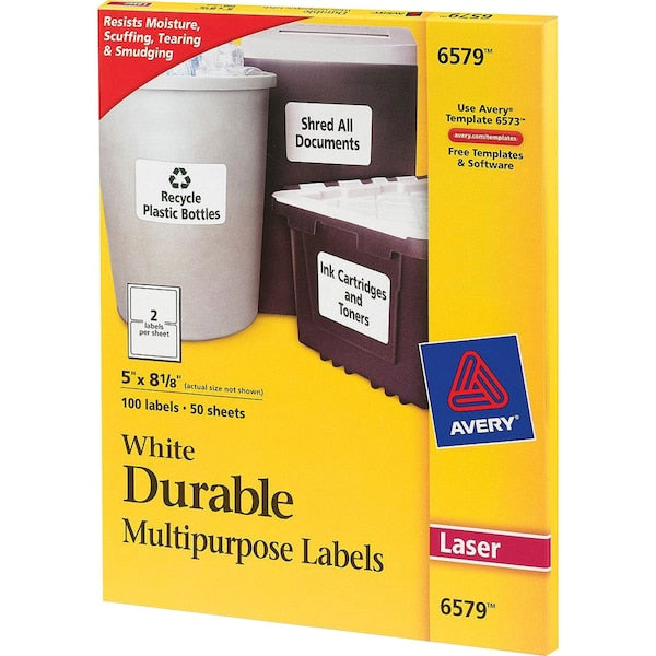 AveryÂ® White Permanent Durable ID Labels for Laser Printers 6579, 5