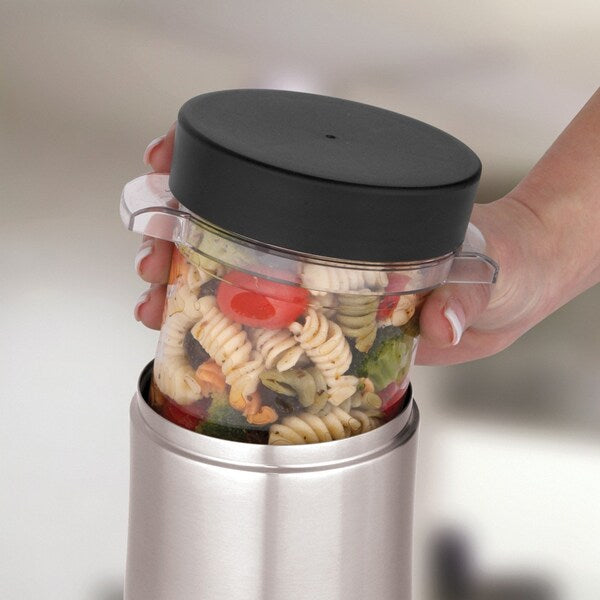 Stainless Steel Food Jar w/Micro Container, 12oz., Stainless Steel/Black