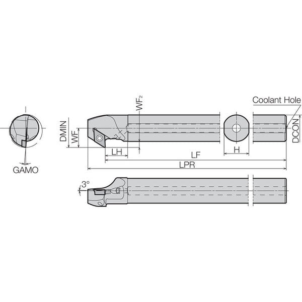 Boring Bar, Positive Rake, Leftt-Hand