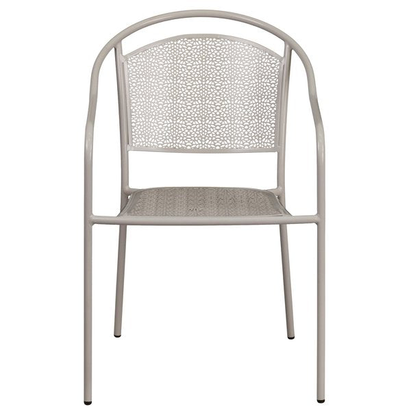 Light Gray Steel Patio Arm Chair with Round Back