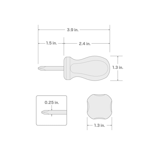 Stubby #2 Phillips Hard-Handle Screwdriver (Black Oxide Blade)