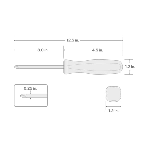 Long #2 Phillips Hard Handle Screwdriver (Black Oxide Blade)