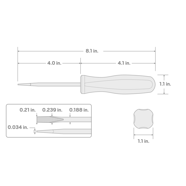 3/16 Inch Slotted Hard Handle Screwdriver (Black Oxide Blade)