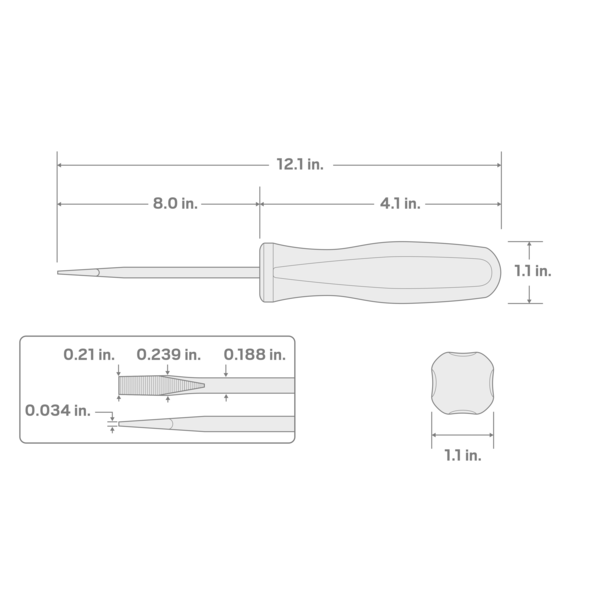 Long 3/16 Inch Slotted Hard Handle Screwdriver (Black Oxide Blade)