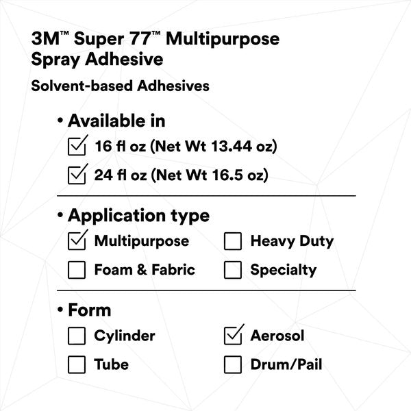 Spray Adhesive, 16.75 fl oz, Aerosol Can, Clear, Super 77