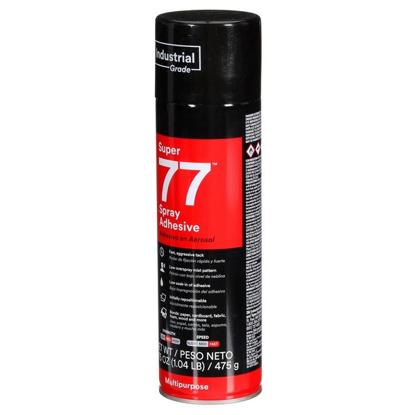 Spray Adhesive, 16.75 fl oz, Aerosol Can, Clear, Super 77