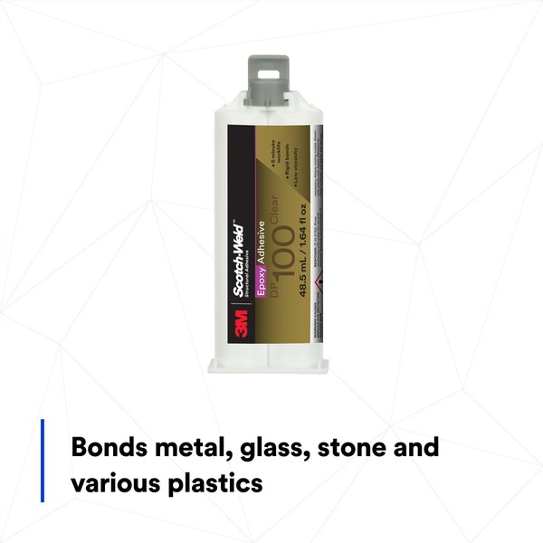 Epoxy Adhesive, DP100 Series, Clear, 1:01 Mix Ratio, 20 min Functional Cure, Dual-Cartridge