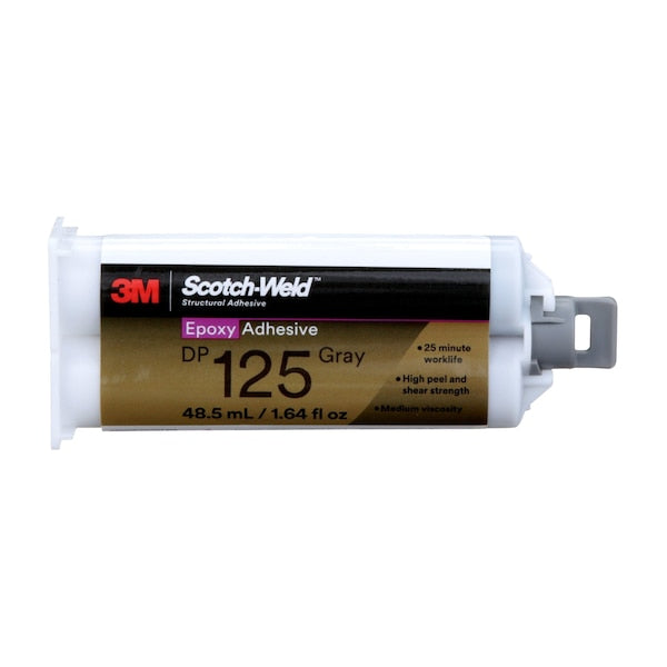 Epoxy Adhesive, DP125 Series, Gray, 1:01 Mix Ratio, 150 min Functional Cure, Dual-Cartridge
