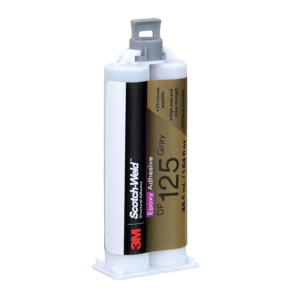 Epoxy Adhesive, DP125 Series, Gray, 1:01 Mix Ratio, 150 min Functional Cure, Dual-Cartridge
