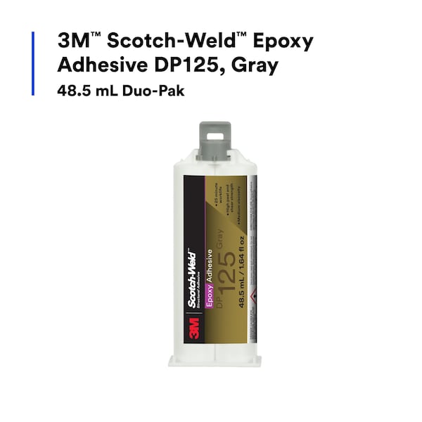 Epoxy Adhesive, DP125 Series, Gray, 1:01 Mix Ratio, 150 min Functional Cure, Dual-Cartridge