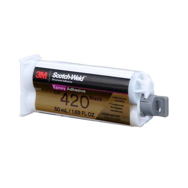 Epoxy Adhesive, DP420 Series, Black, 2:01 Mix Ratio, 2 hr Functional Cure, Dual-Cartridge