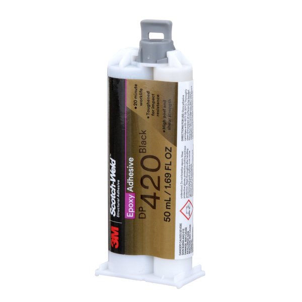 Epoxy Adhesive, DP420 Series, Black, 2:01 Mix Ratio, 2 hr Functional Cure, Dual-Cartridge