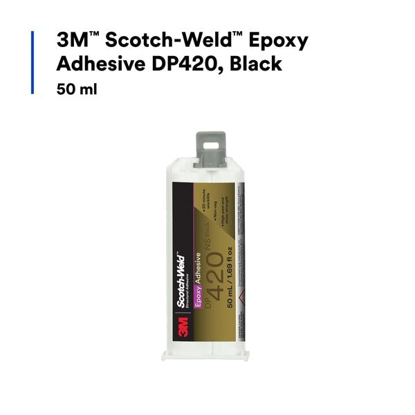 Epoxy Adhesive, DP420 Series, Black, 2:01 Mix Ratio, 2 hr Functional Cure, Dual-Cartridge
